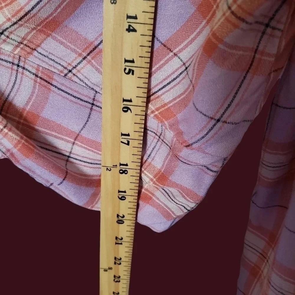 -E & M checked shirt sleeve to roll up size L lilac/pink - Picture 7 of 8